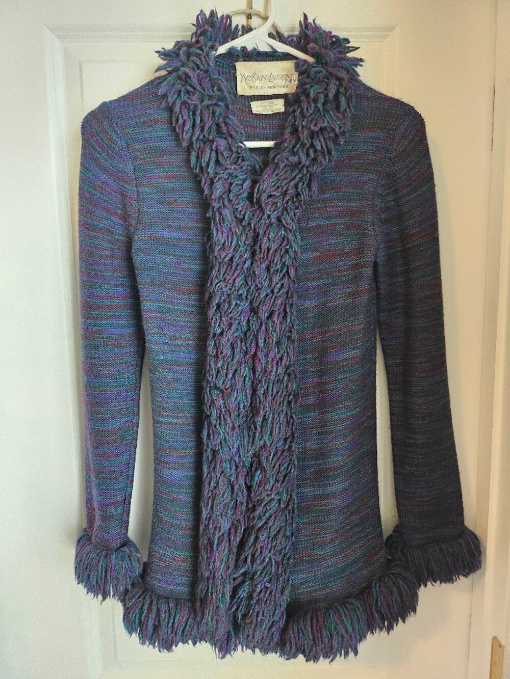 Vintage 1970s Yves Saint Laurent Fringe Wool Cardigan